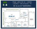 plan étage de vie soit 95.39 m² hab. + balcon environ 30 m²